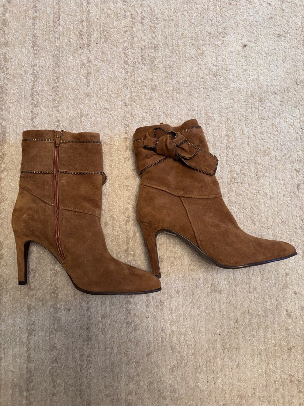 J. Renee Tan Suede Pointed Toe Slouchy  Heel Boots 9